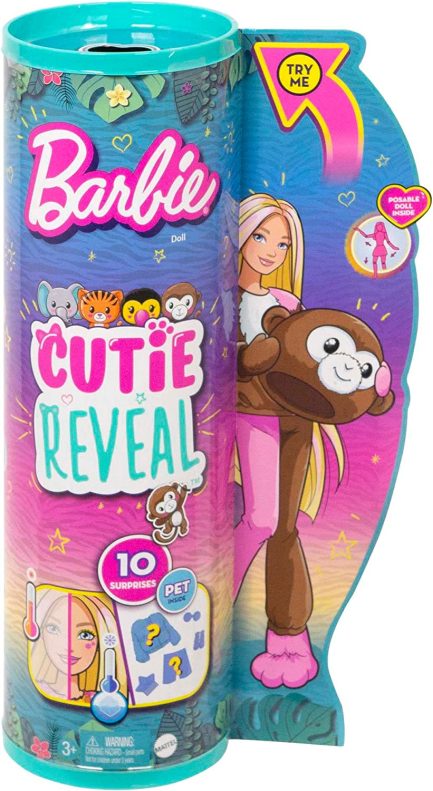 Παιχνιδολαμπάδα Mattel Barbie: Cutie Reveal Jungle Series - Monkey Surprise Doll Μαϊμουδάκι (HKR01) - Image 6