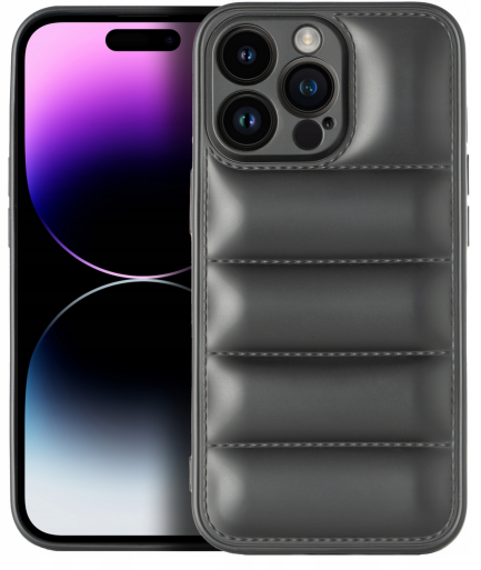 Θήκη για Phone 14 Pro -Puffer Jacket Back Cover Δερματίνης Μαύρο με προστασία για κάμερα (oem)