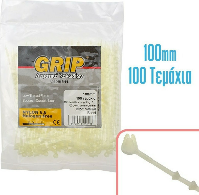 GRIP Knot & Bead Clips Οργάνωσης Καλωδίων 100τμχ Διάφανο 100mm (1021.097)