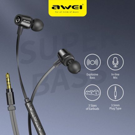 Awei Superbass L1 In-ear Handsfree με Βύσμα 3.5mm Μαύρο - Image 5