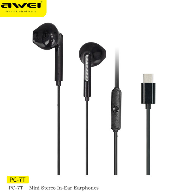 Awei PC-7T In-ear Handsfree με Βύσμα USB-C Μαύρο