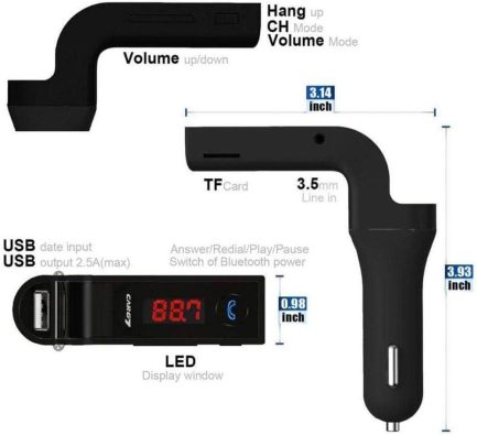 FM Transmitter Αυτοκινήτου CarG7 με Bluetooth / MicroSD (Μαύρο) - Image 2