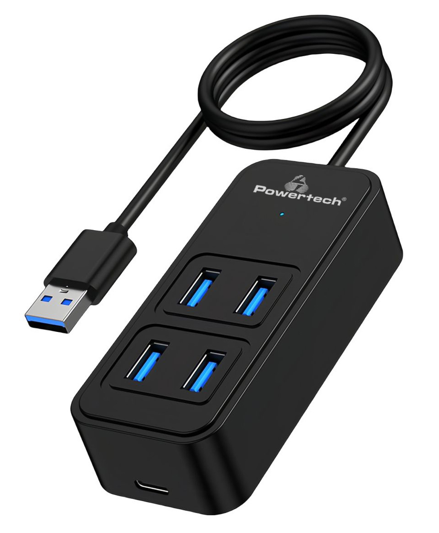 Powertech USB 3.2 hub PTR-0157, 4x θυρών, 5Gbps, USB σύνδεση, 1m, μαύρο