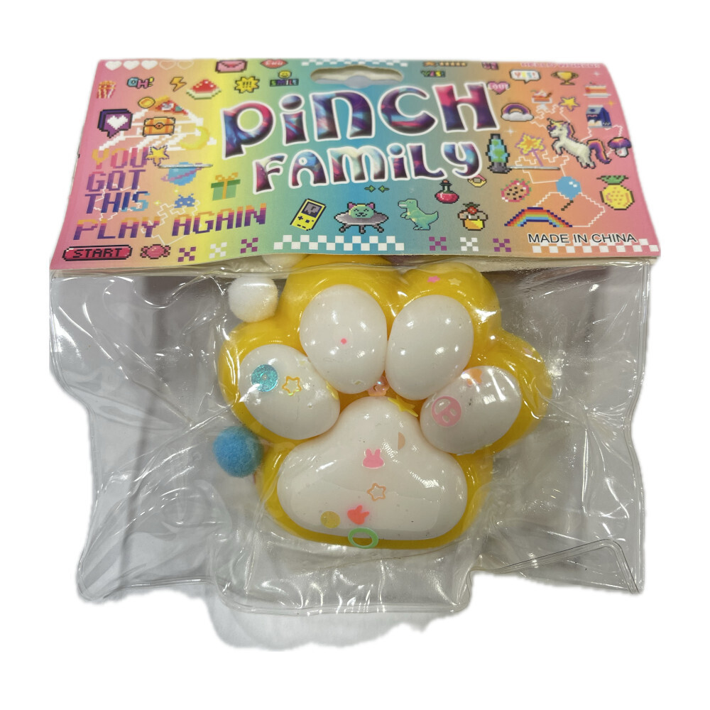 Antistress Pinch Family Squishy Πατούσα Διάφανη Pon Pon & Strass 6cm με Φως - Κίτρινο YY1989