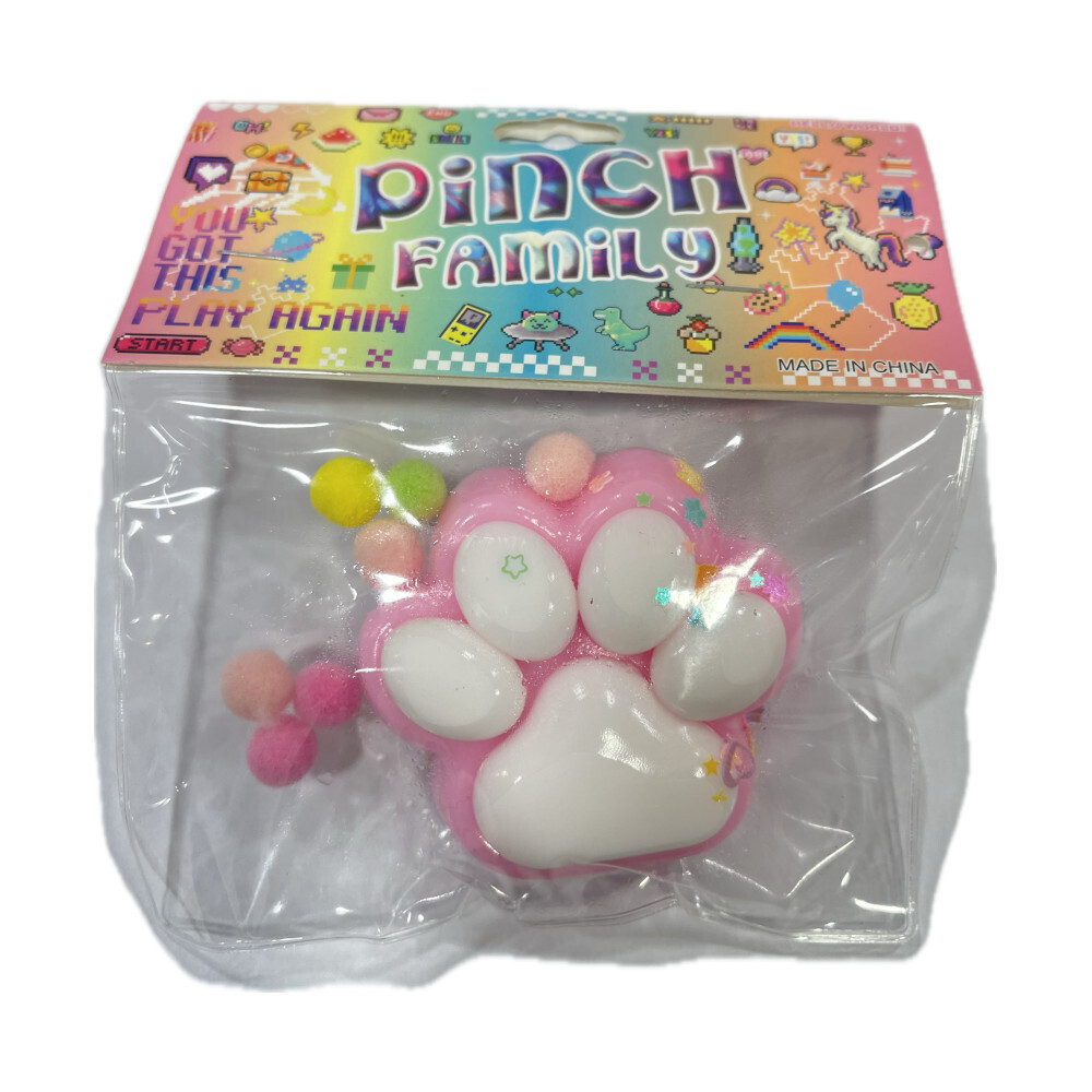 Antistress Pinch Family Squishy Πατούσα Δίχρωμη Pon Pon & Strass 6cm Ροζ