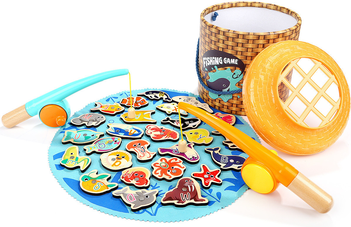 TopBright Wooden Magnetic Fishing Toy - Παιχνίδι Ψαρέματος Με Μαγνήτες & 2 καλάμια ψαρέματος (120360)