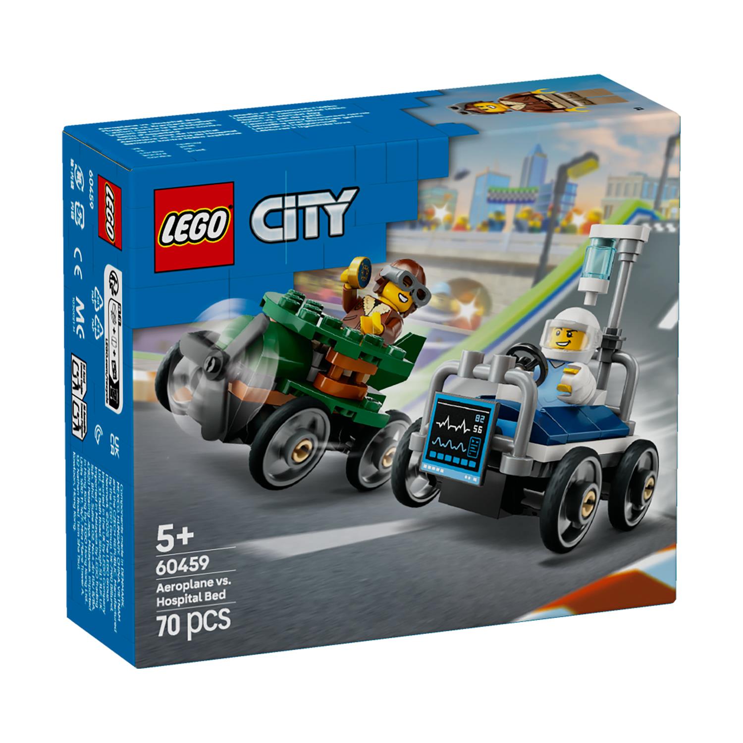LEGO® City: Πακέτο Αγωνιστικών Αυτοκινήτων - Αεροπλάνο vs. Νοσοκομειακό Κρεβάτι για 5+ Ετών 70τμχ (60459)