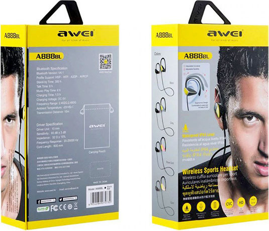 Awei A888BL In-ear Bluetooth Handsfree Ακουστικά με Αντοχή στον Ιδρώτα Μαύρα