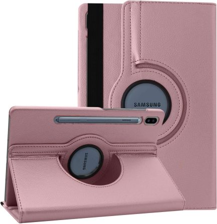Samsung Galaxy Tab S9 11inch and S9 FE/S10 FE/S10 Lite 10.9inch Case 2023/2025(X710/X716/X510/X516/X520/X526) - 360 Degree Rotating Leather Flip Case (Gold rose)