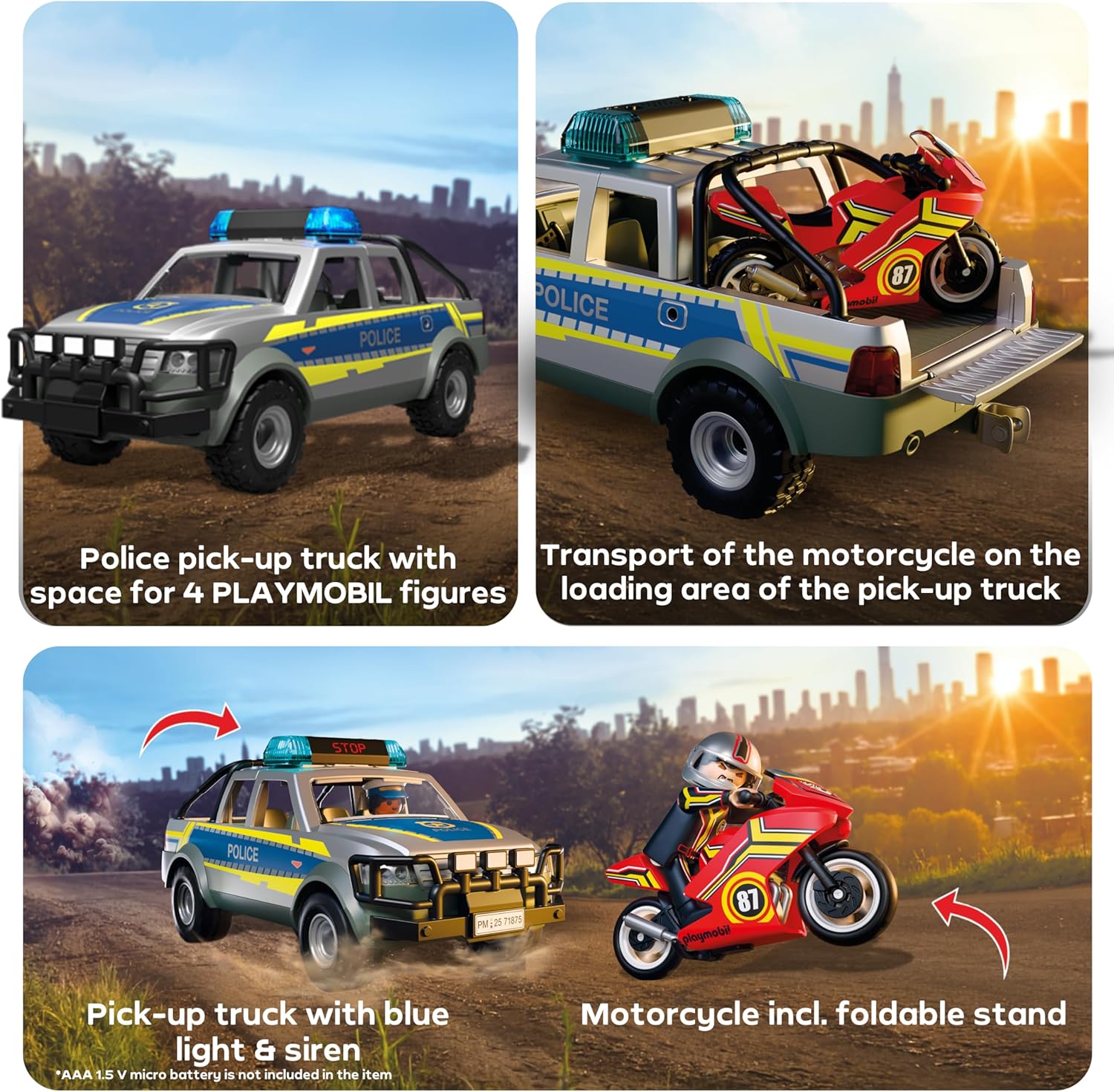 Playmobil City Action Αστυνομικό Όχημα Pickup Και Μοτοσυκλέτα για 4-10 ετών (71875) - Image 4