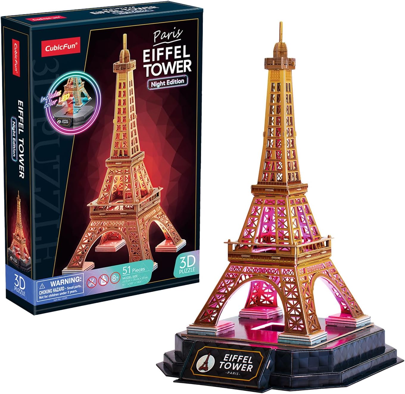 Παζλ 3D Cubic Fun Eiffel Tower LED Night Edition (L534h) 51 Pieces