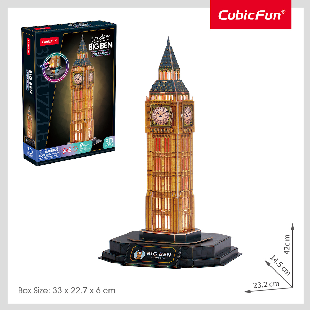 Παζλ 3D Cubic Fun Big Ben (night Version) Puzzle 3D 32pcs (L537h) - Image 3