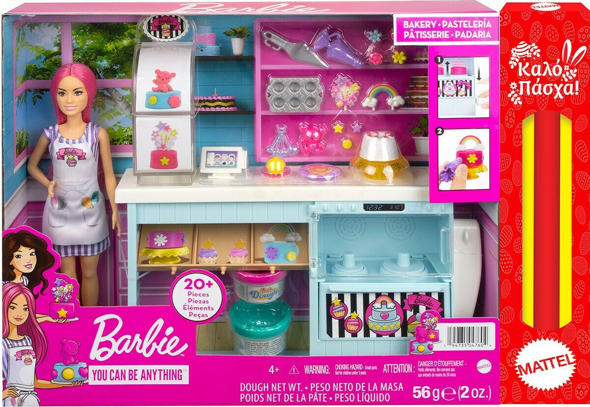 Παιχνιδολαμπάδα Mattel Barbie - Νέο Ζαχαροπλαστείο Playset Με Κούκλα, Ροζ Μαλλιά, Σταθμός Αρτοποιίας (HGB73)