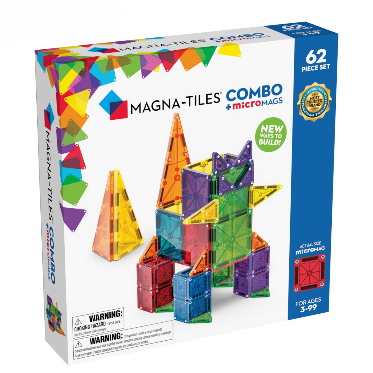 Magna-Tiles Μαγνητικό Παιχνίδι Κατασκευών 62 Τεμάχια Κλασσικά & microMAGS για Παιδιά 3+ Ετών (244062)