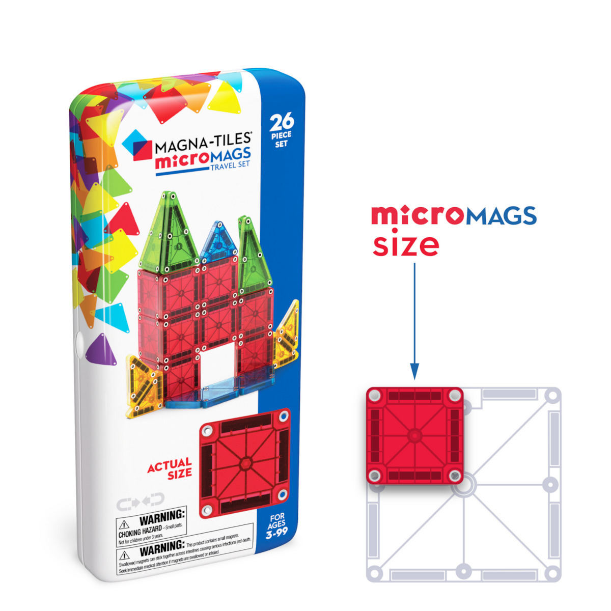 Magna-Tiles Μαγνητικό Παιχνίδι Κατασκευών Micromags Travel Set 26 Τεμάχια για Παιδιά 3+ Ετών (244026)