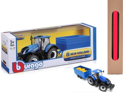 Παιχνιδολαμπάδα Bburago New Holland Farm with trailer Τρακτέρ 1:32 Αγροτικό για 3+ Ετών (18-44060)
