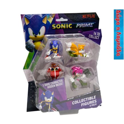 P.M.I. Sonic Prime - 5 Pack -including 1 rare hidden character (S1) Collectible Figures (6.5cm) SON2040 & Δώρο Λαμπάδα