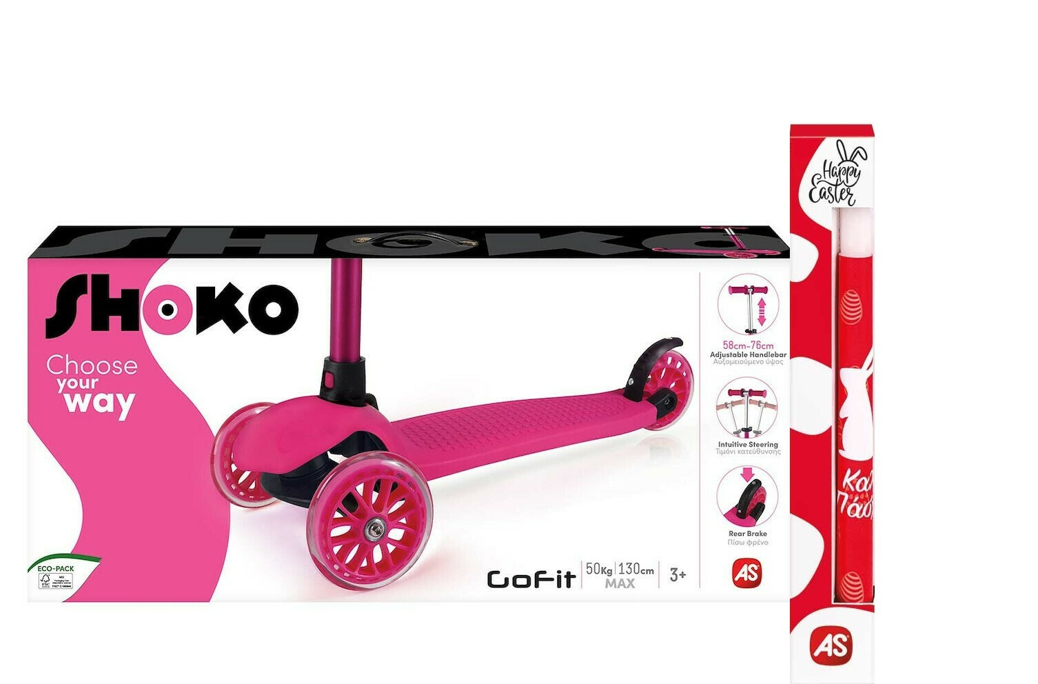 Λαμπάδα Shoko Παιδικό Πατίνι Go Fit Με 3 Ρόδες Σε Ροζ Χρώμα Για 3+ Χρονών(5004-50515)