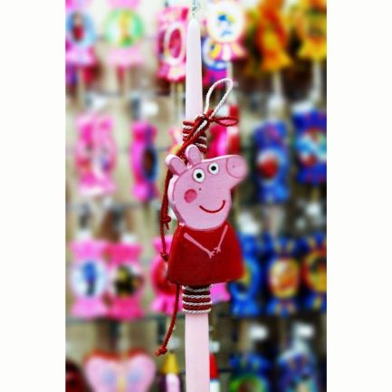 Πασχαλινή Λαμπάδα Στρογγυλή Χειροποίητη γουρουνίτσα Peppa 36εκ (001640)