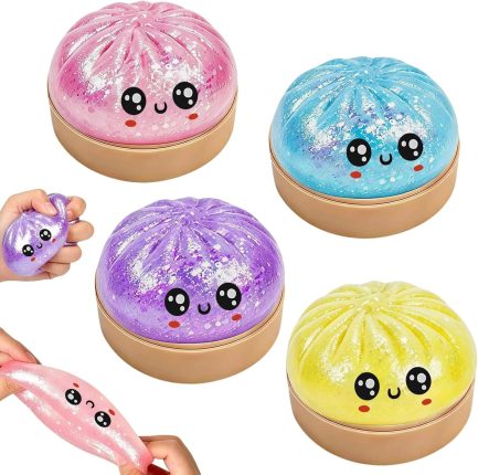 Cute Glitter Dumpling Buns Squishy Stress Ball Smile Face Steamed Bun Fidget Toy (HZSS-205)