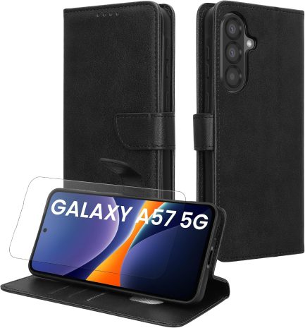 Samsung Galaxy A57 -  Δερματίνη Αναδιπλούμενη Book Case με Ενσωματωμένη Θήκη Σιλικόνης – Black oem (oem)
